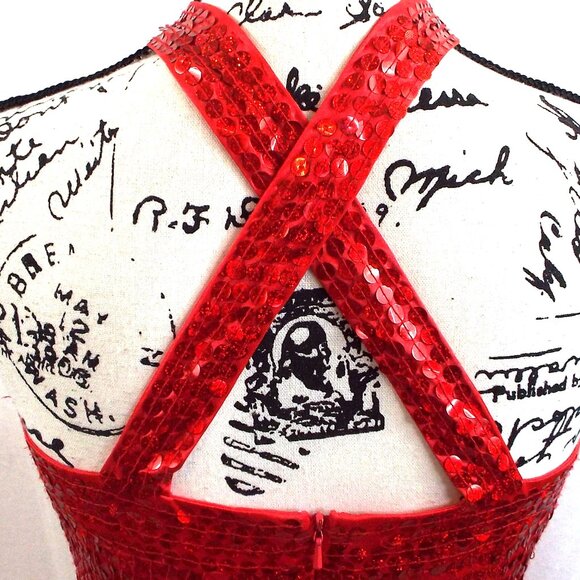 Adrianna Papell Evenings Vintage Red Sequin Halter Evening Gown Dress Size 6 - Picture 5 of 11